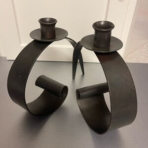 Vintage Wrought Iron Scroll Black Metal Candle Holders - Lot of (2)